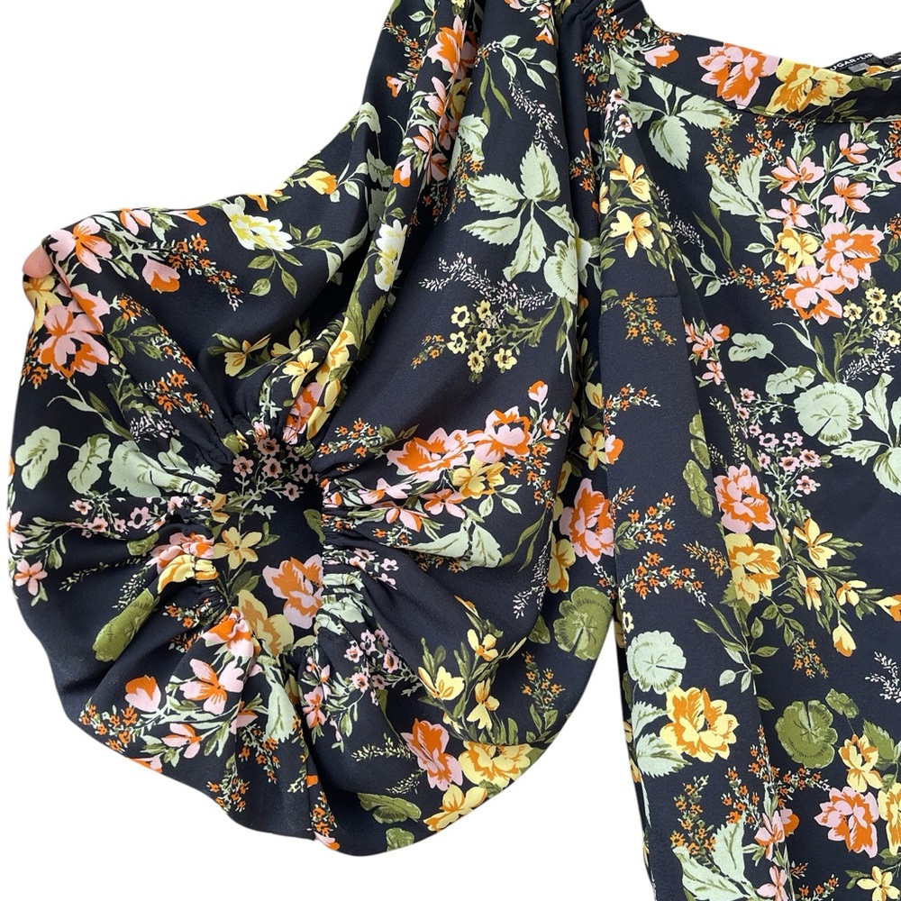 SugarLips Size 1X Plus Floral Black Balloon Sleeve Women's Top - Picture 4 of 9